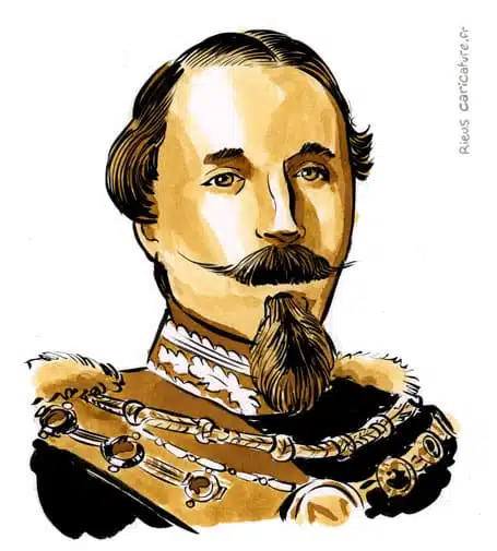 Retrato histórico en acuarela sepia de Napoleón III — Emperador de los Franceses — 1808–1873 · Sébastien Rieu