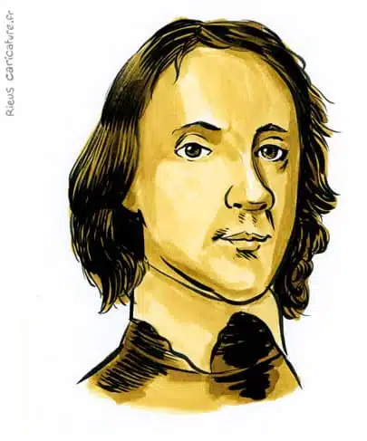 Retrato histórico en acuarela sepia de Oliver Cromwell — Lord Protecteur — 1599–1658 · Sébastien Rieu