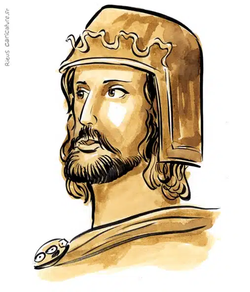 Retrato histórico en acuarela sepia de Otón I — Emperador germánico — 912–973 · Sébastien Rieu