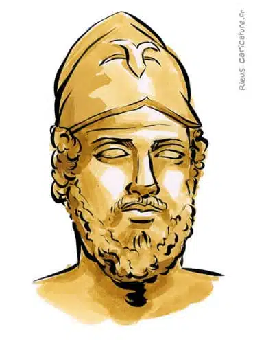 Retrato histórico en acuarela sepia de Pericles — Estratega — ~495–429 av. J.-C. · Sébastien Rieu