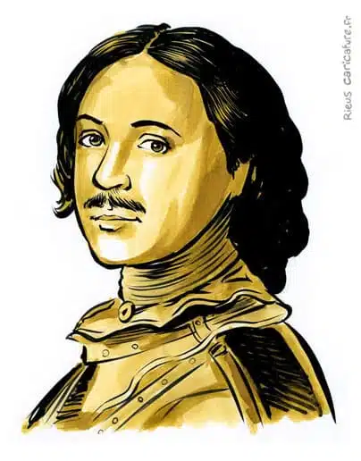 Retrato histórico en acuarela sepia de Pedro el Grande — Zar — 1672–1725 · Sébastien Rieu