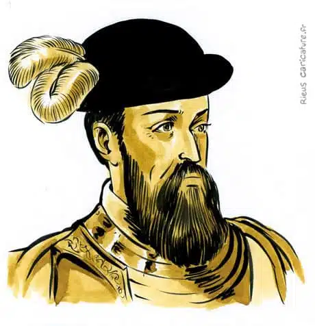 Retrato histórico en acuarela sepia de Francisco Pizarro — conquistador — 1471–1541 · Sébastien Rieu