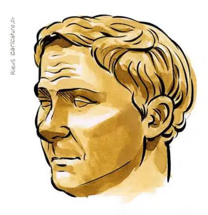 Retrato histórico en acuarela sepia de Pompeyo — general romano — 106–48 av. J.-C. · Sébastien Rieu