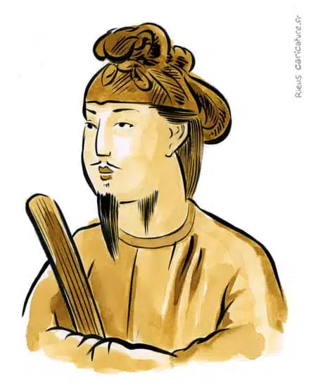 Retrato histórico en acuarela sepia de Príncipe Shōtoku — Regente — 574–622 · Sébastien Rieu