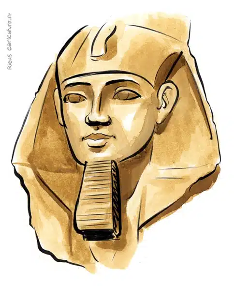Retrato histórico en acuarela sepia de Ramsés II — faraón — ~1303–1213 av. J.-C. · Sébastien Rieu
