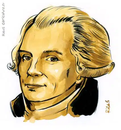 Retrato histórico en acuarela sepia de Maximilien Robespierre — Révolutionnaire — 1758–1794 · Sébastien Rieu