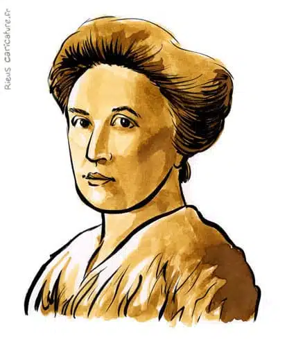 Retrato histórico en acuarela sepia de Rosa Luxemburgo — Revolucionario — 1871–1919 · Sébastien Rieu