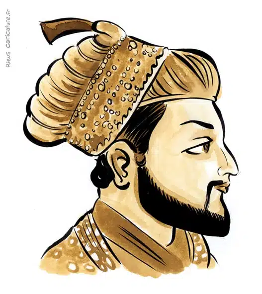 Retrato histórico en acuarela sepia de Shah Jahan — emperador mogol — 1592–1666 · Sébastien Rieu