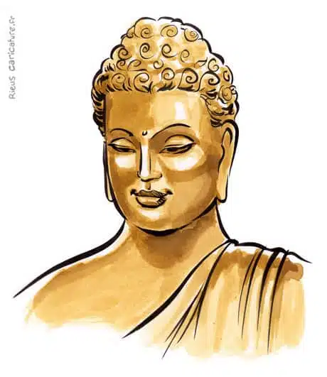 Retrato histórico en acuarela sepia de Siddharta Gautama — Buda — ~563–483 av. J.-C. · Sébastien Rieu