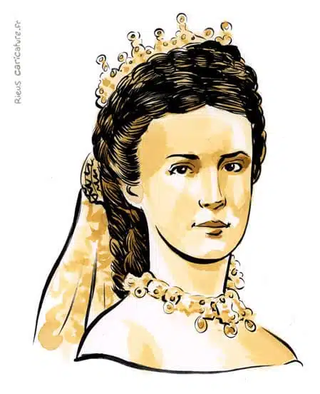 Retrato histórico en acuarela sepia de Emperatriz Isabel — Emperatriz — 1837–1898 · Sébastien Rieu