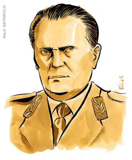 Retrato histórico en acuarela sepia de Josip Broz Tito — Presidente — 1892–1980 · Sébastien Rieu