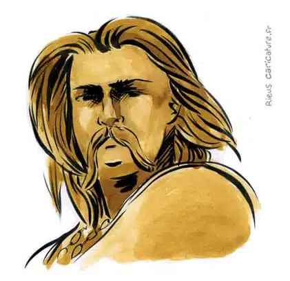 Retrato histórico en acuarela sepia de Vercingétorix — Chef arverne — ~82–46 av. J.-C. · Sébastien Rieu