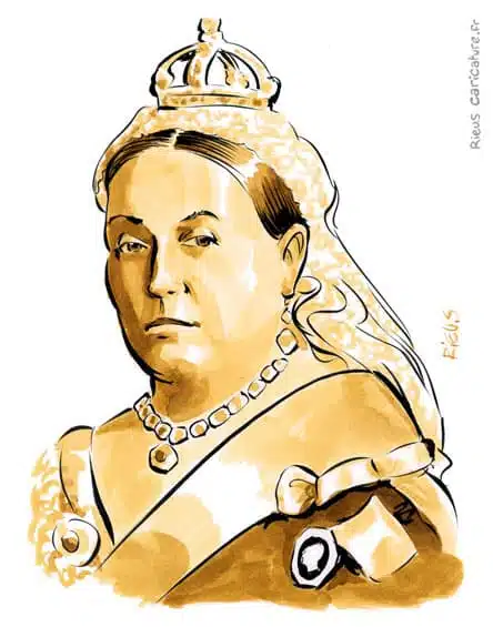Retrato histórico en acuarela sepia de Reine Victoria — Reine — 1819–1901 · Sébastien Rieu