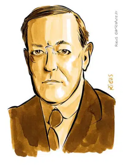 Retrato histórico en acuarela sepia de Woodrow Wilson — 28º presidente — 1856–1924 · Sébastien Rieu