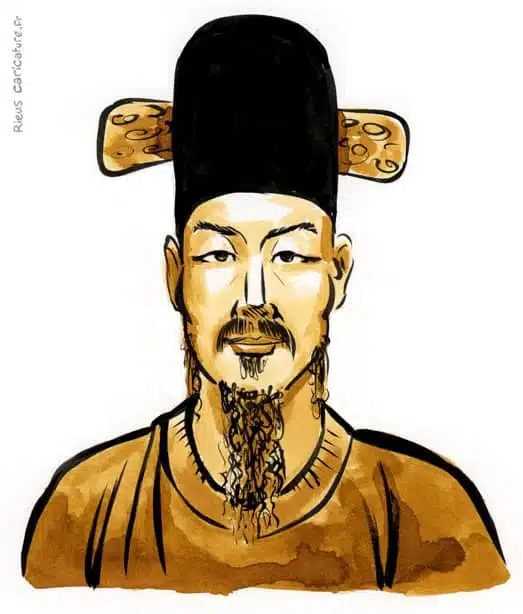 Retrato histórico en acuarela sepia de Yi Sun-sin — Almirante — 1545–1598 · Sébastien Rieu