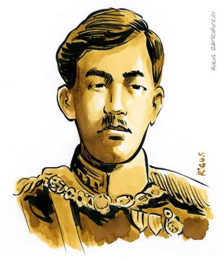 Retrato histórico en acuarela sepia de Yoshihito (Taishō) — Emperador — 1879–1926 · Sébastien Rieu