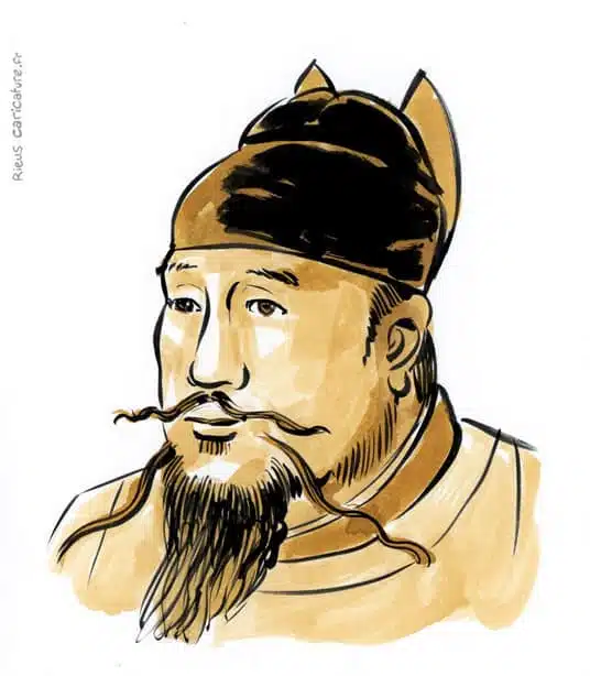 Retrato histórico en acuarela sepia de Zheng He — Almirante explorador — 1371–1433 · Sébastien Rieu